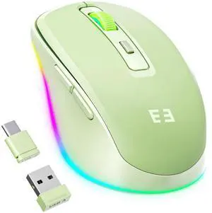 seenda Wireless Mouse with Jiggler - Light Up USB C Mouse, USB&Type C Receiver, Build-in Jiggler Mover Compatible with MacBook,iPad,Windows Tablet/Laptop/Computer, Green