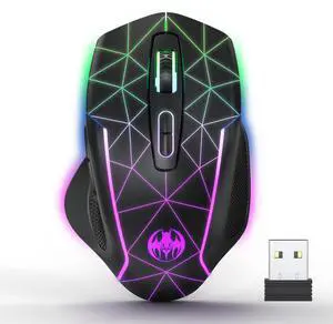 MELOGAGA Wireless Gaming Mouse, Mouse Jiggler for Laptop, Rechargeable 2.4G USB Cordless Mice with Mouse Wiggler Mover, RGB Backlight, 3 DPI + 7 Buttons for PC Mac Chromebook Desktop Computers