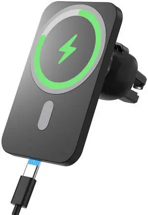 Wireless Car Charger for iPhone, HYDGYC Magsafe Car Charger for Air Vent, 15W Fast Car Wireless Charging Pad with 360° Rotation, Compatible with iPhone 16/15/14/13/12 (Black)