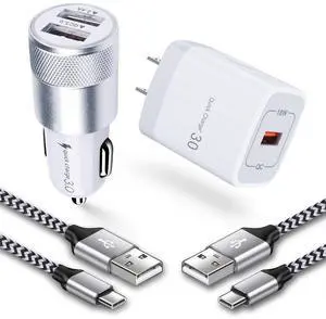 USB Fast Charger Kit for Samsung Galaxy A56 A16 A15 A14 A35 A55 A54 A53 5G S25 S24 FE S24 S23 Ultra S22 Ultra A13 iPhone 16 15,Quick Charge 3.0 Wall Charger+Rapid Car Charger Adapter+2 USB C Cable 3FT
