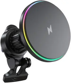 HYDGYC Wireless Car Charger for iPhone, Magsafe Car Charger for Air Vent, 15W Fast Car Wireless Charging Pad with 360° Rotation, Compatible with iPhone 16/15/14/13/12 (LED-RGB)
