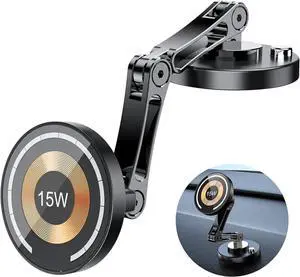 Mag-Safe Car Mount Charger Wireless - 15W Magnetic Phone Holder Car Charger Stick on Dashboard with Universal 360° Foldable Full Metal Car Accessories for iPhone 16/15/14/13/12 & Samsung