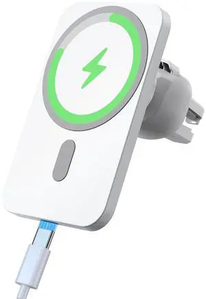 Wireless Car Charger for iPhone, HYDGYC Magsafe Car Charger for Air Vent, 15W Fast Car Wireless Charging Pad with 360° Rotation, Compatible with iPhone 16/15/14/13/12 (White)