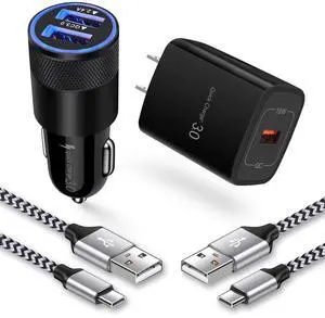 Super Fast Charger Type C Kit, 18W Quick Charge 3.0 Wall Charger Car Adapter for Samsung Galaxy S25 Ultra S25 S24 FE Z Flip6 Flip5 Fold6 A55 A35 A15 A14 A13 S23 iPhone 16/15/Pro with 2 USB C Cable 3FT