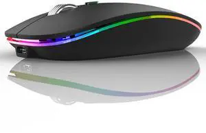 Uiosmuph LED Wireless Mouse, G12 Slim Rechargeable Silent Mouse, 2.4G Portable USB Optical Computer Mice with USB Receiver and Type C Adapter (Matte Black)