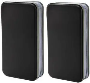 Frcctre 2 Pack 96 Capacity CD Case, Portable Wallet CD Storage Binder DVD Storage Cases Holder, Hard Shell CD DVD Blu-ray Media Disc Storage Case Holder Organizer for Car Home Office Travel, Black