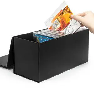 CD Storage Box, DVD Storage Box- Durable 5.2 x 5.75 x 12 Inch Disc Holders with Lids, Store up to 30 CDs- Black 1 PACK