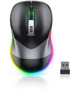 PEIOUS Wireless Mouse, Jiggler Mouse for Laptop - LED Mouse Rechargeable Computer Mice Mouse Mover Undetectable Random Movement with On/Off Button Keeps Computer Awake - Black&Grey