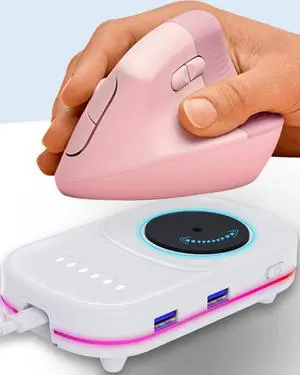 Undetectable Mouse Mover Jiggler with 2.0 USB Hub: No Software, Drive-Free Mouse Mover Simulate Physical Automatically Mouse Movement, Keep Computer Active, ON/Off Switch with Timer and LED (White)