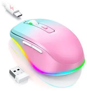Wireless Mouse Jiggler - LED Wireless Mice with Build-in Mouse Jiggler Mover, Rechargeable Moving Mouse for Computer with Undetectable Random Movement Keeps Computer Awake - Gradient Pink