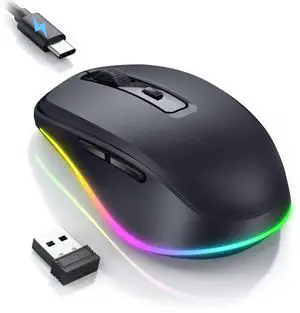 PEIOUS Wireless Mouse with LED - Rechargeable Moving Mouse Jiggler Keeps Computer Awake - Black
