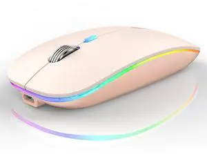 Uiosmuph LED Wireless Mouse, G12 Slim Rechargeable Silent Mouse, 2.4G Portable Optical Computer Mice with Receiver and Type C Adapter (Nude Pink)
