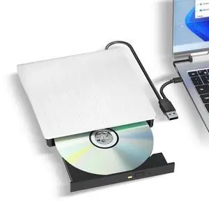 mthstec External DVD Drive, USB 3.0 Type-C Portable CD Burner, CD ROM +/-RW External CD Player, External CD DVD Drive for Laptop Desktop PC Mac Windows Linux (White)