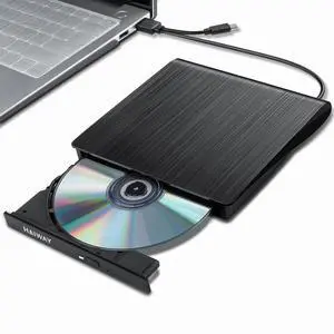 Haiway External DVD Drive, USB 3.0 Type-C CD Burner Portable CD DVD +/-RW Optical Drive Slim CD DVD ROM Rewriter CD/DVD Player Writer Reader for Laptop Desktop MacBook PC Windows Linux Mac OS (Black)