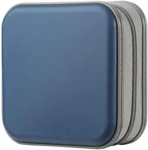 alavisxf xx CD Case, 48 Capacity Hard Plastic DVD Case Portable Zipper CD Case Holder Large Storage Disc Wallet Bag for Car Home Travel (Dark Blue, 48 Capacity)
