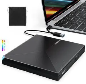 ORIGBELIE External CD DVD +/-RW Drive USB 3.0 Type C Portable CD/DVD Player Burner Reader Writer Optical CD ROM Disk Drive for Laptop Desktop PC iMac MacBook Pro/Air Windows 11/10/8/7/XP Linux Mac OS