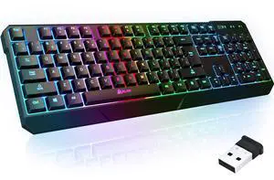 KLIM Chroma Wireless Gaming Keyboard RGB New - Long-Lasting Rechargeable Battery - Quick and Quiet Typing - Water Resistant Backlit Wireless Keyboard for PC PS5 PS4 Mac - Black