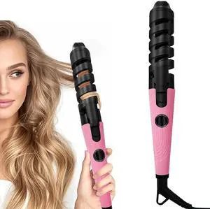 Anti-Scald Ceramic Curling Wand,Portable Curling Iron,Automatic Spiral Hair Curler for Women,Detangle Scald-Free Fast Heating Rollers Suitable for Long and Short Hair Styling(Pink01)