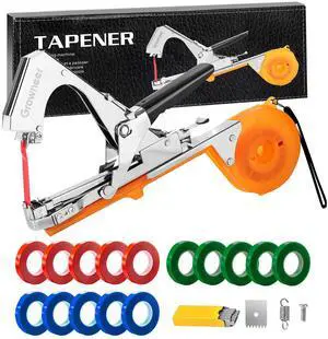 GROWNEER Plant Tying Machine Plant Tapener, Garden Tape Tool with 15 Rolls Tapes and 10000pcs Staples, Plant Tape Gun Tying Tape Tool to Tie Up Vine Tomatoes Grapes Vegetables Garden, Green