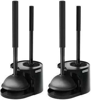 FORASTO 2Pack 2 in 1 Toilet Brush and Plunger Set, Extended Handle Plunger,Toilet Bowl Brush Plunger Set,Bathroom Cleaning Tools,Toilet Brush Plunger Combo,Cleaning SuppliesBright Black(19.9inch)