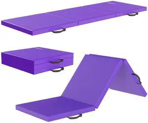Folding Exercise Gymnastics Mat, 2'x6'x2" Gym Workout Mat with Carrying Handles 3-Fold High-Density Anti-Tear Portable Fitness Aerobics Mats for Home Gym Yoga Pilates Tumbling MMA Core Training