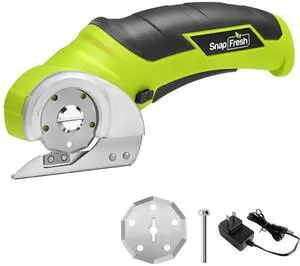 SnapFresh Cordless Electric Scissors, 4V Electric Mini Box Cutter, Carpet & Cardboard Cutter Tool with a Replacement Blade/Charger, Rotary Cutter for Cardboard Packages Leather Plastic Green