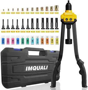 IMQUALI Rivet Nut Tool Rivet Nut Kit, 16" Rivnut Tool Kit with 13 Metric & SAE Mandrels Rivet Nut Assortment Kit with 130 Rivet Nuts, Hand Riveters Nutsert Tool Kit with Durable Blow Molded Case