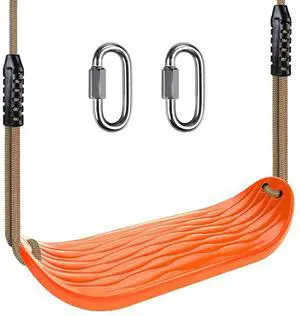 BeneLabel Non-Slip Swing Seat with Adjustable Rope and Carabiners - Heavy Duty Playground Swing Set Accessories for Kids and Adults - 220LB Capacity - Orange