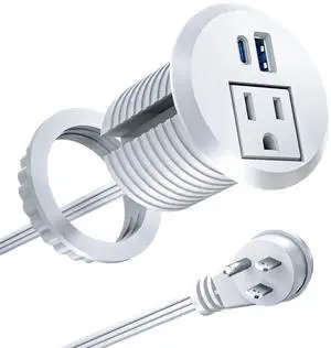 Recessed Power Grommet with 20W USB C Fast Charging, 2 inch Conference Recessed Outlet,Flush Mount for Desk,Office Tables,Furniture,6FT Cord, 45° Thin Flat Plug, White