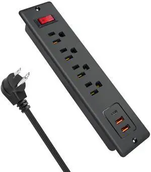 4 Outlets Recessed Power Strip with USB C 20W, Fast Charge Desktop Power Outlet Flush Mount Desk Extender 6.56 ft Extension Cord Plug in Furniture Conference Hotel
