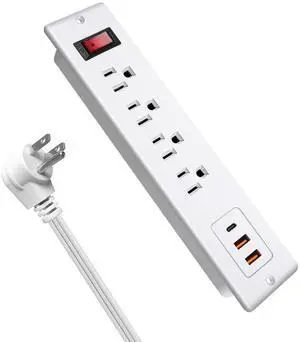 4 Outlets Recessed Power Strip with USB C 20W, Fast Charge Desktop Power Outlet Flush Mount Desk Extender 6.56 ft Extension Cord Plug in Furniture Conference Hotel