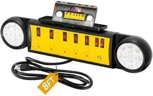 Power Strip for Garage with Lights,8ft Cord Workbench Power Station with Individual Switches & Rotating LED Lights, 1320J Surge Protection, Phone Holder | Ideal for Garage Workbench, Home & Office