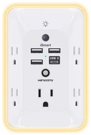 Outlet Extender with Night Light, HANYCONY Multi Plug Outlet, USB Wall Charger Surge Protector 4 USB Ports(1 USB C), Power Strip Electrical Outlet Splitter Expander for Home Office Dorm Room, ETL