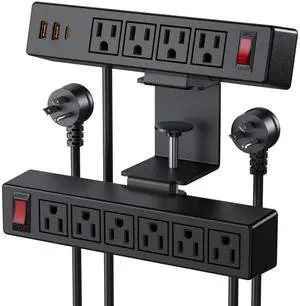 Dual Layer Desk Clamp Power Strip Surge Protector, Under Desk Power Strip with 10AC Outlets & 3 USB(20W USB-C), Desktop Edge Mount Charging Station, 6 Ft Extension Cord for Office Home (ETL Listed)