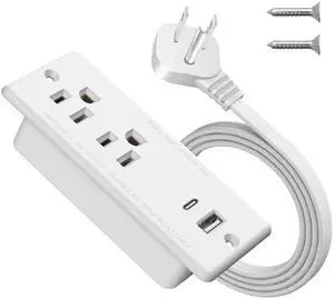 Recessed Power Strip USB C 20W,Flat Plug Ultra Thin Extension Cord,Furniture Desktop Charging Station for Side Table,End Table,Flush-Mount Desk Outlet Power Grommet,10ft Cord (White)