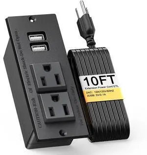 Kungfuking Desktop Power Grommet Conference Recessed Power Strip in Desk Outlet Power Socket 2-Socket &2-USB Ports 9.85 FT Extension Power Cord, ETL Listed