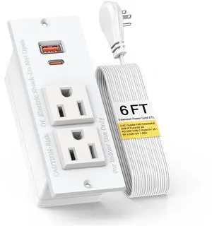 Recessed Power Strip with PD 20W USB C Ports, Desk Power Grommet Recessed Outlets with 2-Outlet & 2 USB Ports 6FT Extension Cord Flush-Mount Power Socket for Cabinet/Drawer/Nightstand, ETL Listed