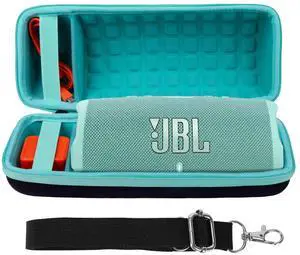 co2CREA Hard Carrying Case Replacement for JBL Charge 4 / Replacement for JBL Charge 5 Waterproof Portable Bluetooth Speaker (Black Case + Inside Teal)