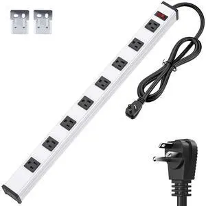 BERIGTTA 8-Outlet Long Metal Heavy Duty Power Strip - 6FT Cord, 15A/1875W, Wide Spaced Outlets, Mountable for Home, Office, Garage, and Workshop