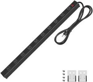 10 Outlet Plugs Heavy Duty Metal Power Strip, Aluminum Workshop Socket with 6FT Long Cord and Power Switch. 15A, 125V, 1875W Black