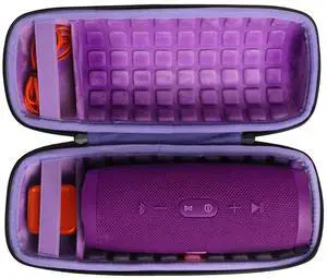 co2CREA Hard Travel Case for Replacement for JBL Charge 4 / Replacement for JBL Charge 5 Waterproof Bluetooth Speaker (Outside Black and Inside Purple)