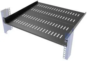 JINGCHENGMEI 1U Server Rack Shelf, Universal Vented Rack Mount Cantilever Tray Deep Adjustable 16-20 inches for 19 Inch Networking Equipments Rack Enclosure, Black (1U16In)