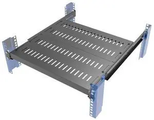 JINGCHENGMEI 1U Vented 4-Post Adjustable Server Shelf- Universal Tray 16.5-29" Adjustable Mounting Depth for 19 Inch Network Equipment Server Rack or Cabinet, Black