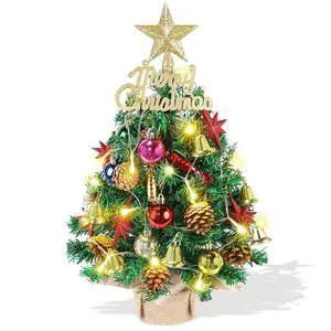 Tabletop Christmas Tree 21.65 Inch Mini Artificial Christmas Tree with 20 LED String Lights, Star Tree, Pine Cones Ornaments, Small Xmas Tree for Holiday Indoor DIY Christmas Decor