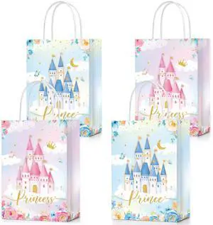 Sepamoon 36 Pcs Princess Prince Party Favor Bags Prince Princess Castle Bags Princess Treat Bags with Handles Candy Goodie Bags for Gender Reveal Party Baby Shower Wedding Supplies