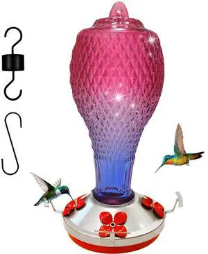Hummingbird Feeder for Outdoors,17 OZ Glass Humming Bird Feeder for Garden/Backyard Decor,Four Flowers Feeding Ports,Leak Proof,Ant Moat Included,Humming Gifts for Mom/Women