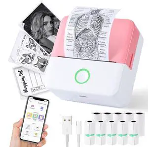 Print Pods Mini Printer, Thermal Inkless Sticker Maker with 10 Rolls Printing Paper, Pocket Printpod for phone, Impresora Portátil for Notes, Flashcards, Journal, DIY, Compatible with iOS & Android