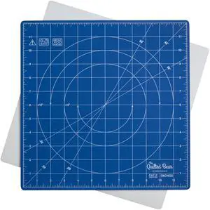 The Quilted Bear Rotating Cutting Mat 12" x 12" - Locking & Rotating Self Healing Cutting Board for Sewing, Fabric & Quilting - 360 Degree Sewing Supplies Mat for Craft Table (Blue)