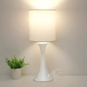 Modern Table Lamps, 3 Way Touch Control Table Lamp, Dimmable Desk Lamp, White Nightstand Lamp with Fabric Shade, Small Bedside Lamp for Living Room, Dorm,Home Office, LED Bulb Included