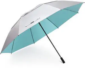 G4Free 80 Inch Extra Large UV Protection Golf Umbrella Windproof Vented Double Canopy Huge Oversize Sun Rain Umbrellas for Family (Silver/Lake Blue)